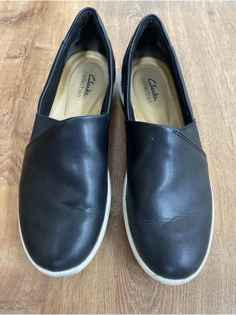 Clarks Collection Kayleigh Step Loafers Flats Sneakers Black Leather, Size 10M